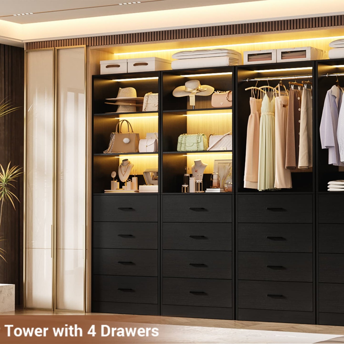 Closet Organizer System with Wood Drawers and Shelves