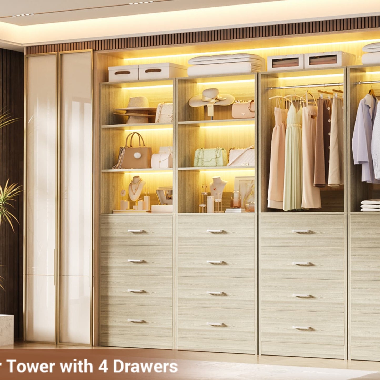 Closet Organizer System with Wood Drawers and Shelves