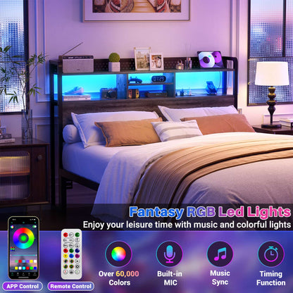 Queen Storage Headboard with Led Lights & Charging Station