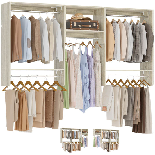 95" Closet Organizer with 5 Hanging Rods, Wall Mounted Clothes Hanging Rack for Organization