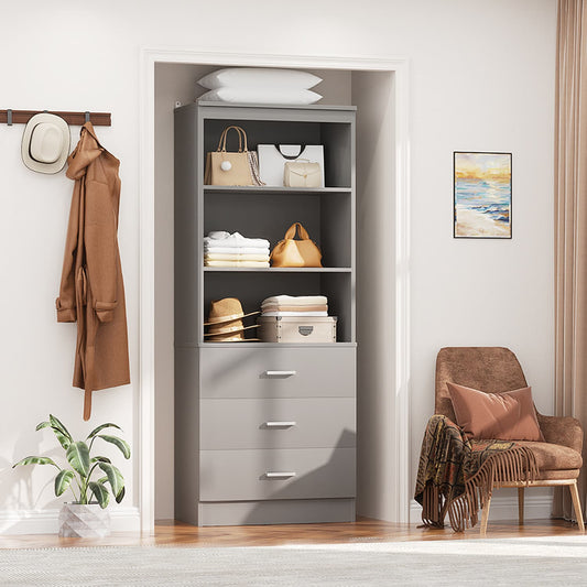 24-In Closet Organizer System with Wooden Drawers and Storage Shelves