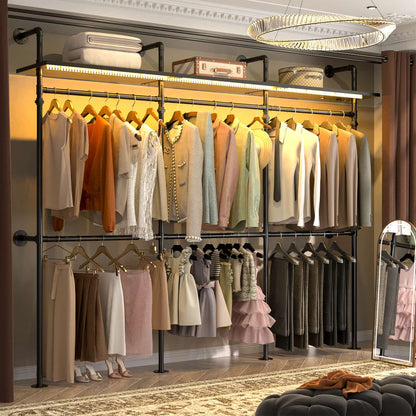 Industrial Pipe Clothing Rack, Reversible 118.3'' Clothes Rack for Hanging Clothes
