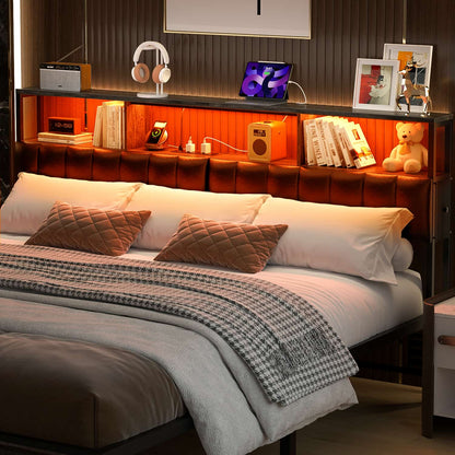 King Upholstered Headboard with Storage Bags