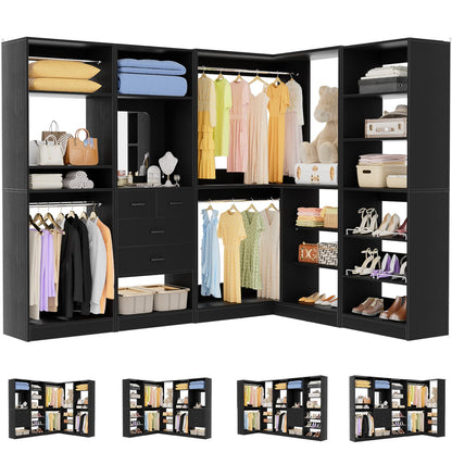 Corner Closet System with Shelf, Freestanding Closet Organizer with 2 Hanging Rods