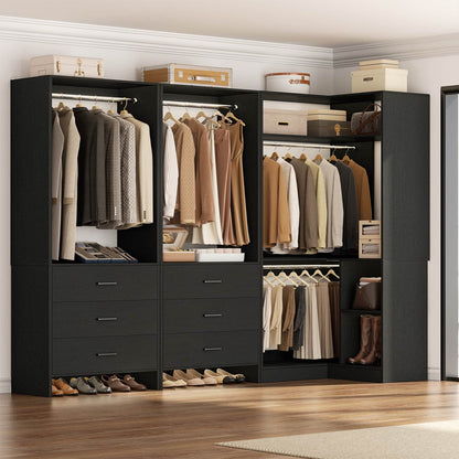 81-In Closet System Set with Wood Drawers, Corner Closet Organizer with Hanging Rods