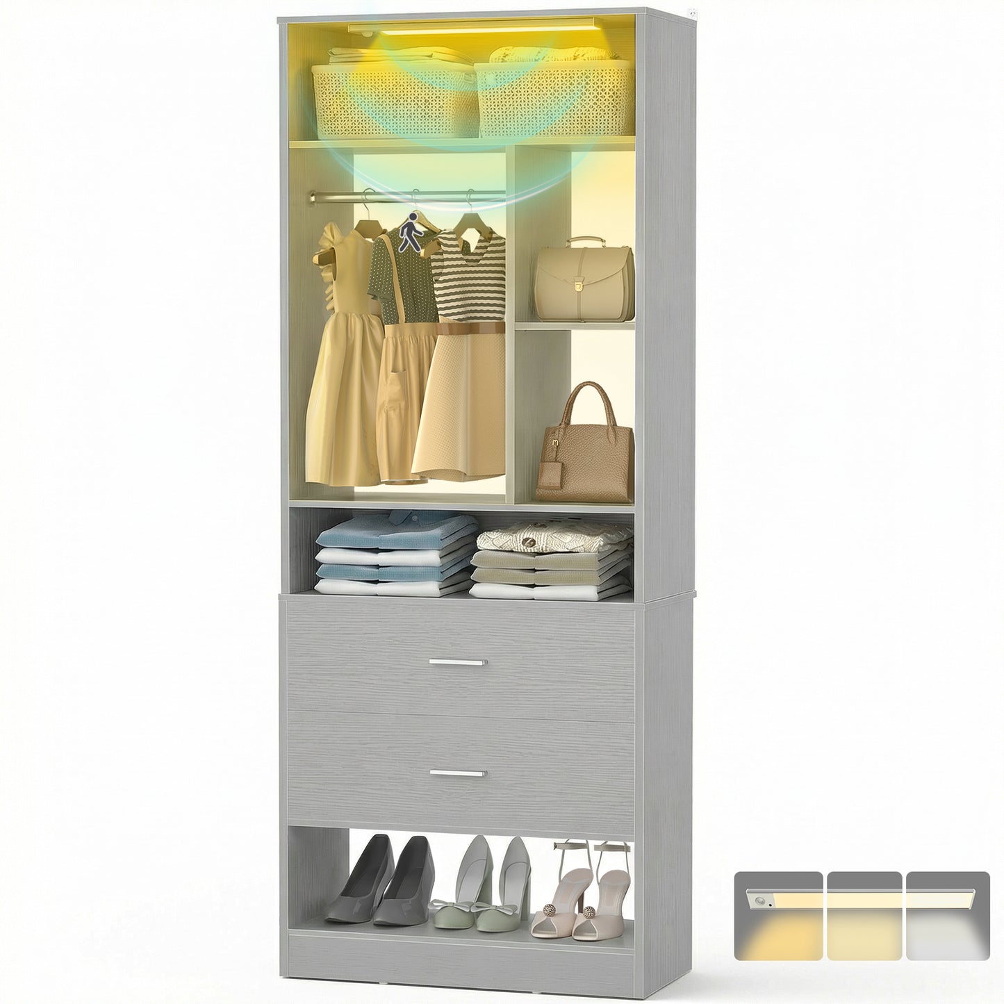 Besiost 24 Inches Closet System with 3CCT Sensor Light