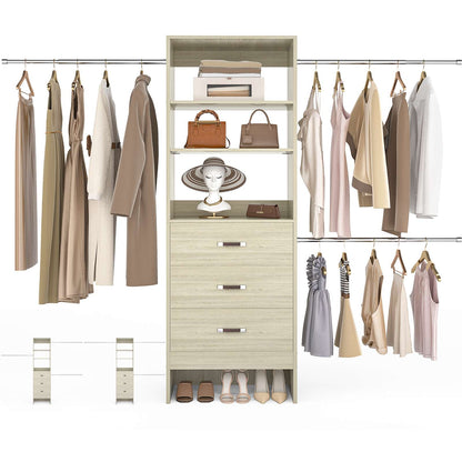 8FT Closet Organizer System with 3 Hanging Rods, 96'' Closet Organizers and Storage with 3 Wooden Drawers