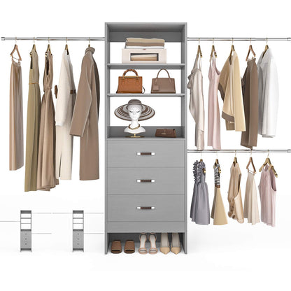 8FT Closet Organizer System with 3 Hanging Rods, 96'' Closet Organizers and Storage with 3 Wooden Drawers