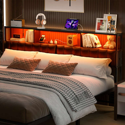 King Upholstered Headboard with Storage Bags