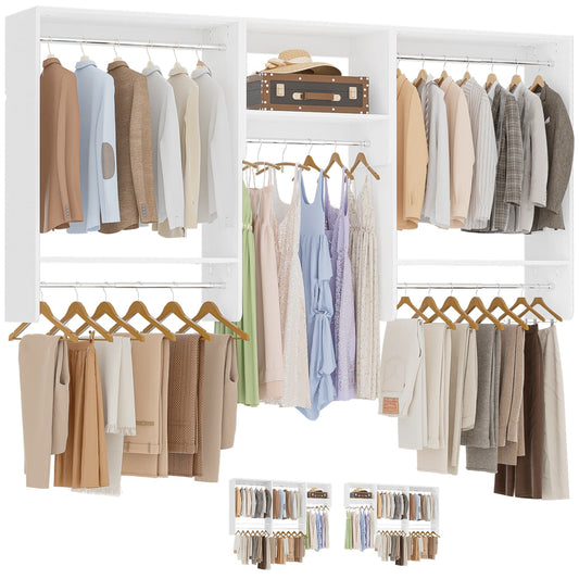 95" Closet Organizer with 5 Hanging Rods, Wall Mounted Clothes Hanging Rack for Organization
