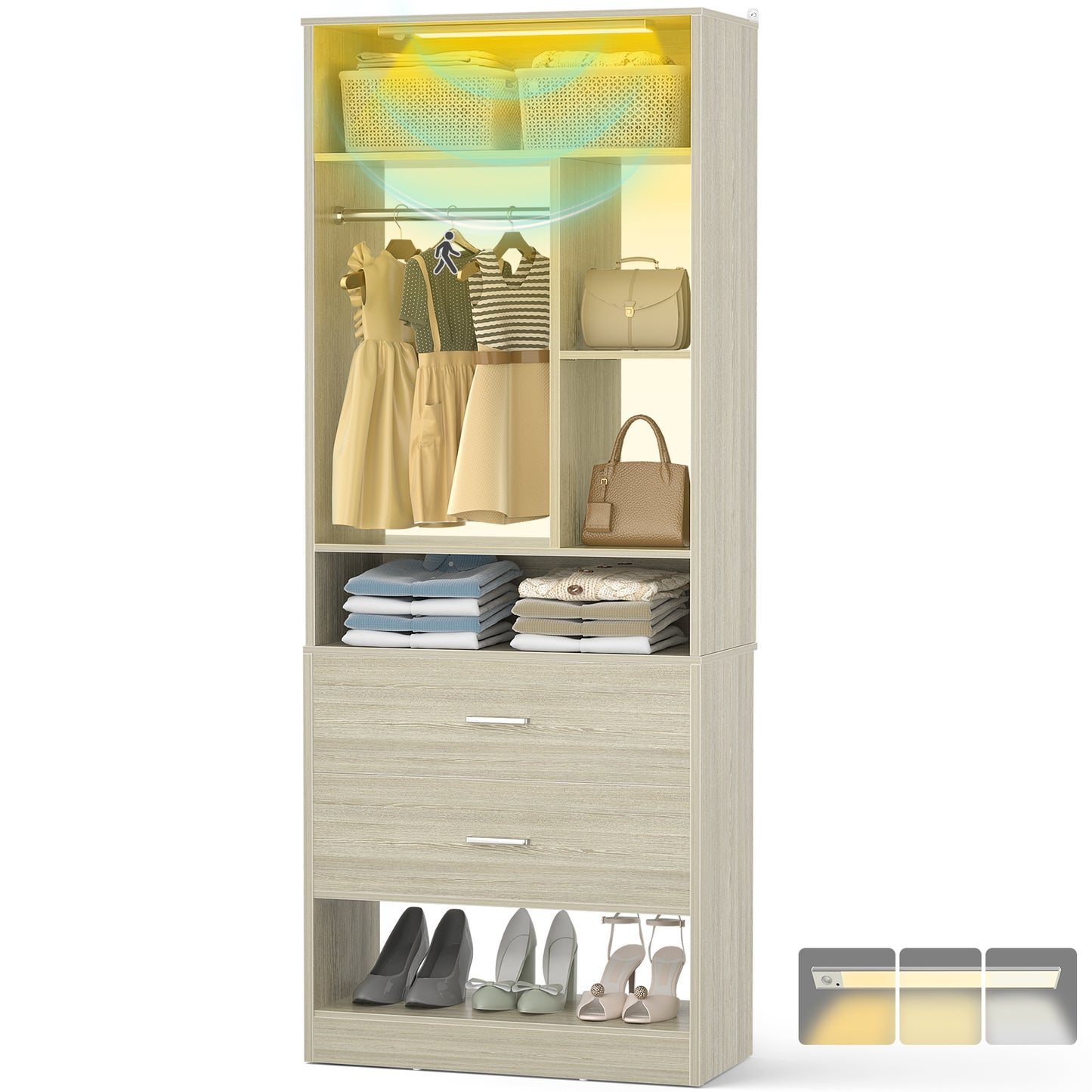 Besiost 24 Inches Closet System with 3CCT Sensor Light