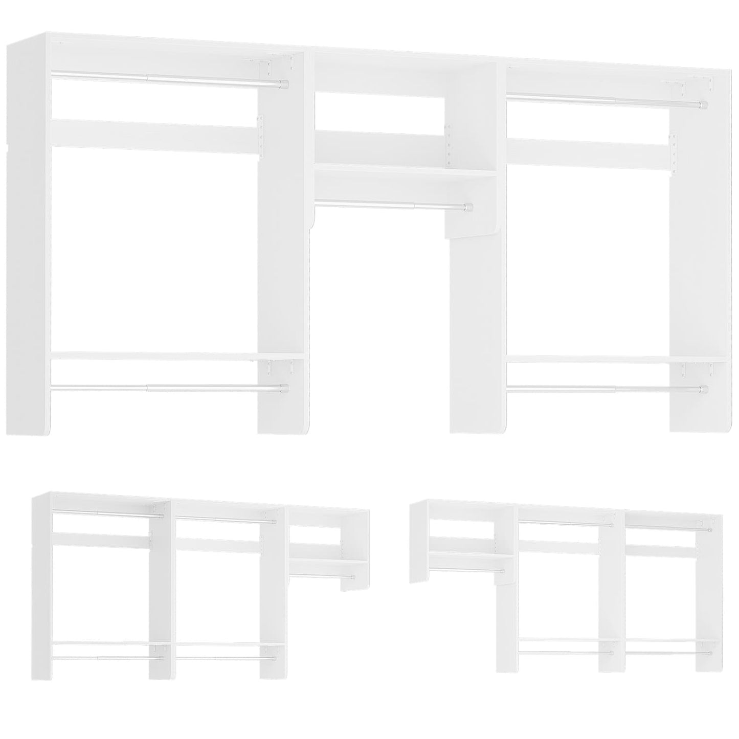 95" Closet Organizer with 5 Hanging Rods, Wall Mounted Clothes Hanging Rack for Organization
