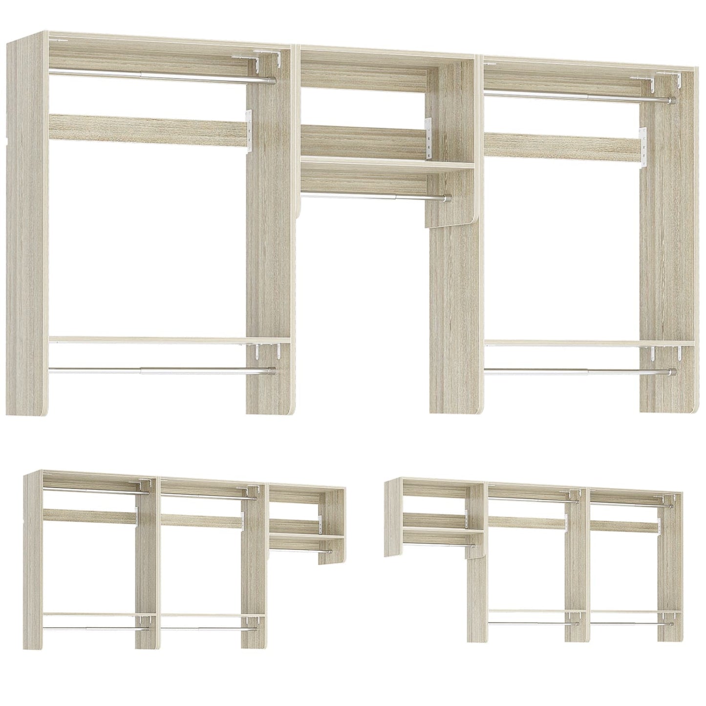 95" Closet Organizer with 5 Hanging Rods, Wall Mounted Clothes Hanging Rack for Organization