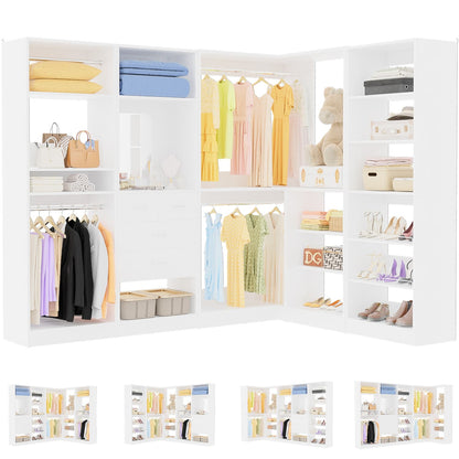 Corner Closet System with Shelf, Freestanding Closet Organizer with 2 Hanging Rods