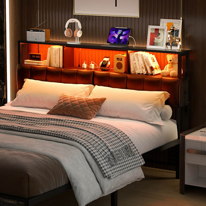 Queen Upholstered Headboard with Storage Bags