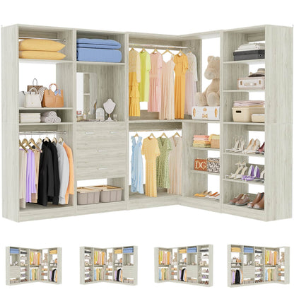 Corner Closet System with Shelf, Freestanding Closet Organizer with 2 Hanging Rods