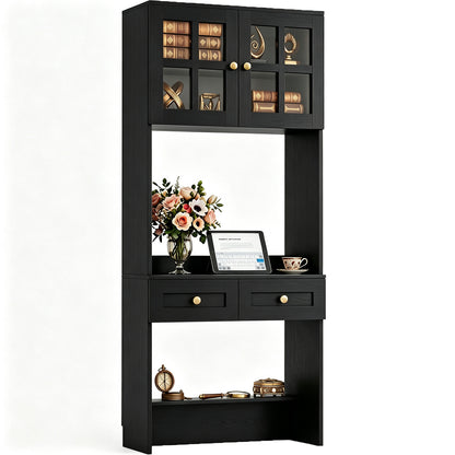 80" Tall Desk with Hutch & Drawers for Small Space