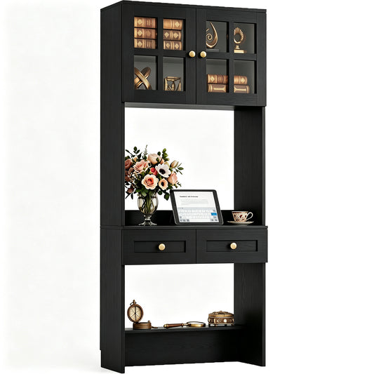 80" Tall Desk with Hutch & Drawers for Small Space