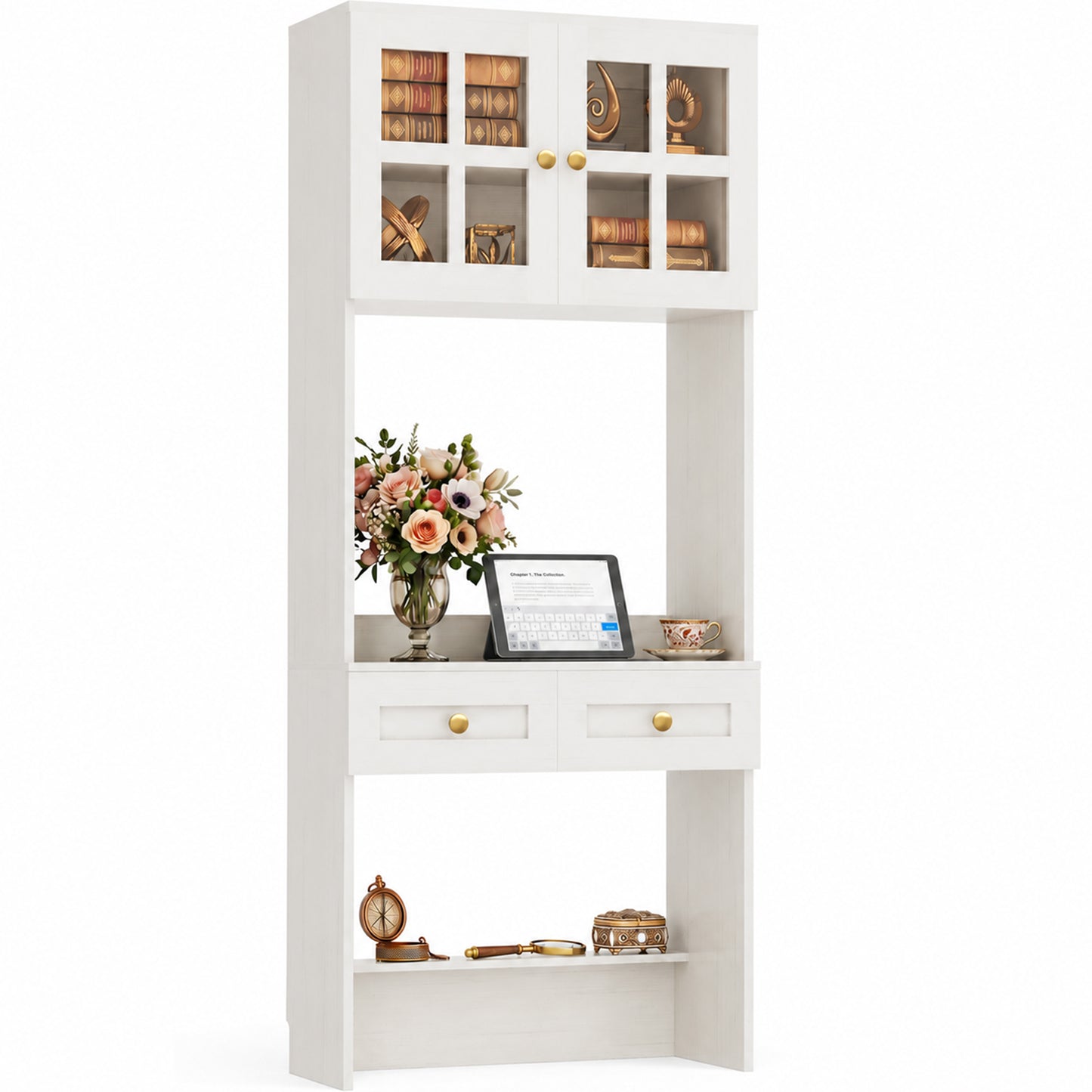 80" Tall Desk with Hutch & Drawers for Small Space