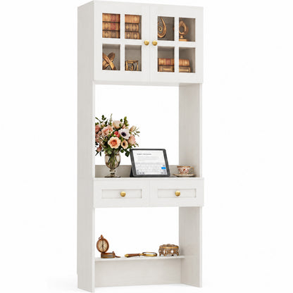 80" Tall Desk with Hutch & Drawers for Small Space