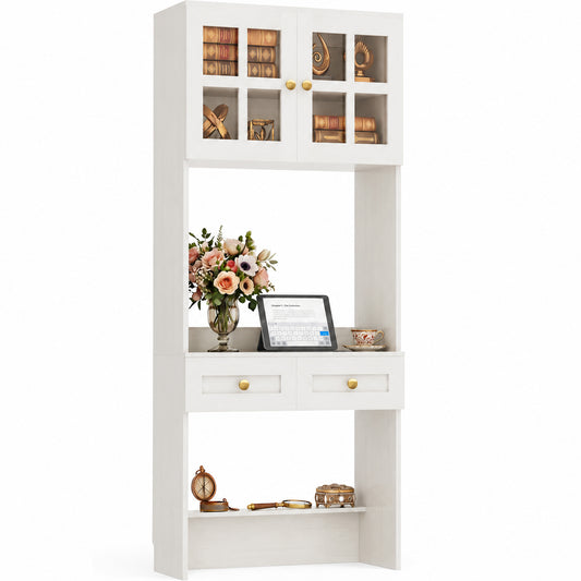 80" Tall Desk with Hutch & Drawers for Small Space