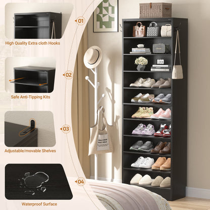 Shoe Storage Cabinet, 10-Tier Shoe Rack With Drawers
