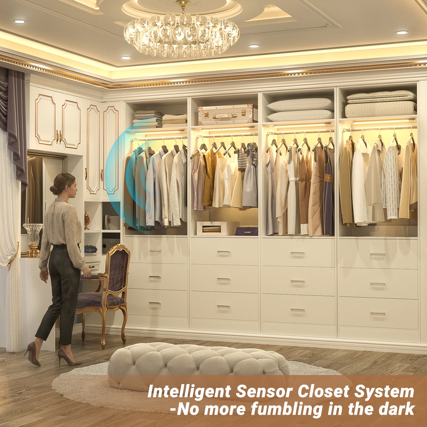 Besiost Closet System with 3 Drawers & 3CCT Sensor Light