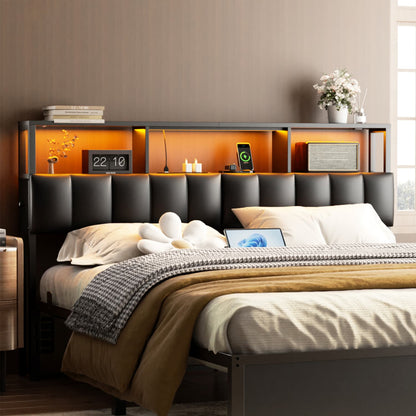 Queen Upholstered Headboard with Storage Bags