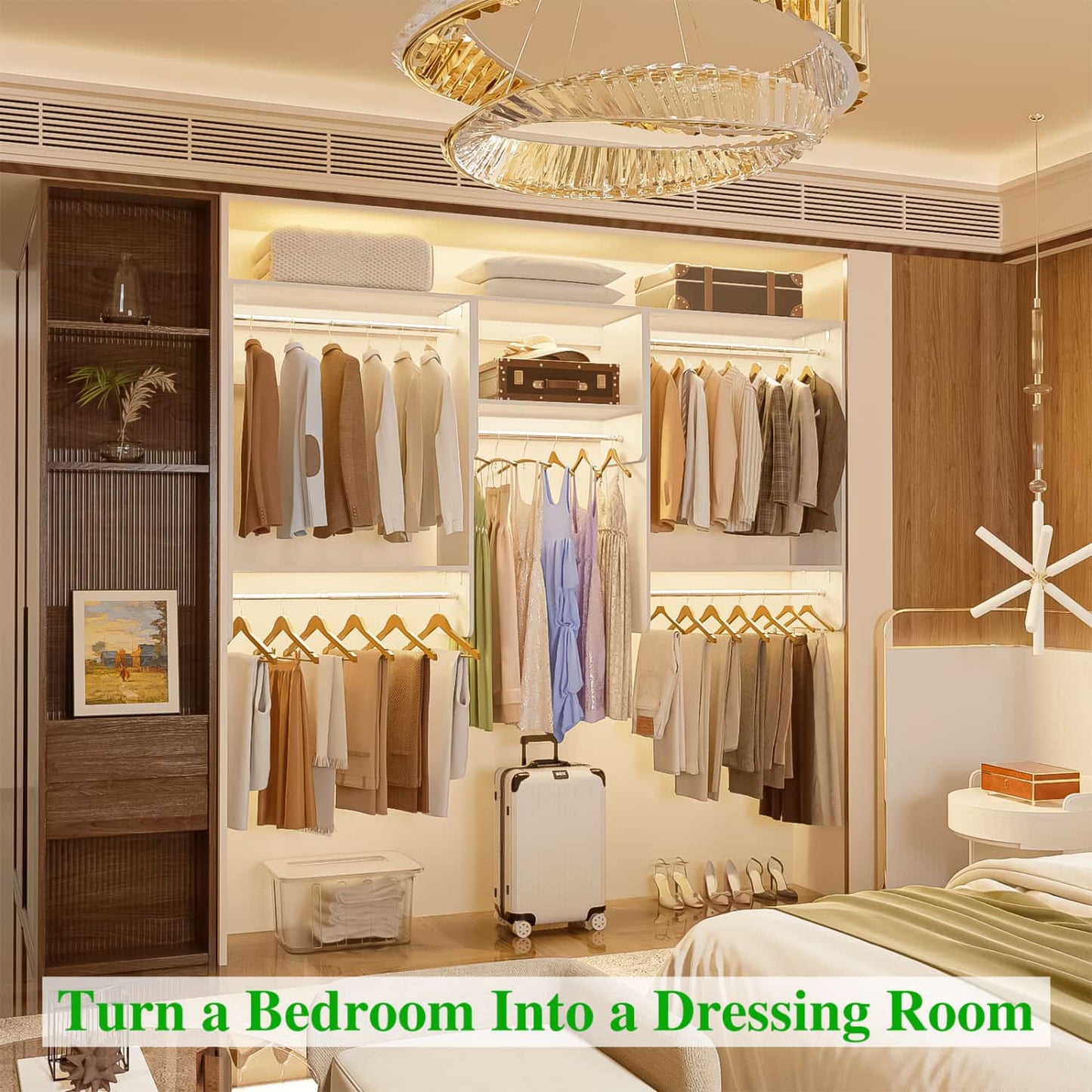95" Closet Organizer with 5 Hanging Rods, Wall Mounted Clothes Hanging Rack for Organization