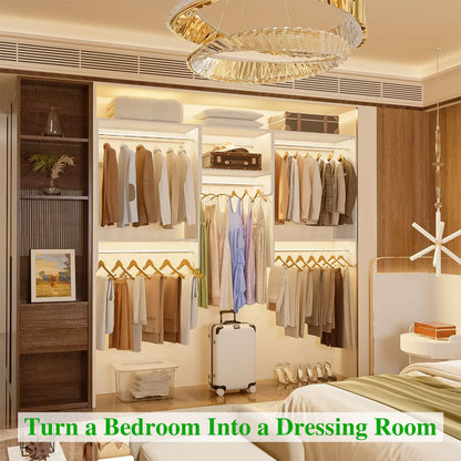 95" Closet Organizer with 5 Hanging Rods, Wall Mounted Clothes Hanging Rack for Organization