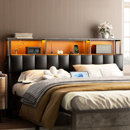 Queen Upholstered Headboard with Storage Bags