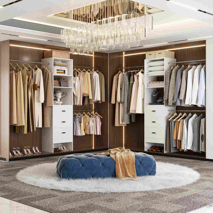 8FT Closet Organizer System with 3 Hanging Rods, 96'' Closet Organizers and Storage with 3 Wooden Drawers