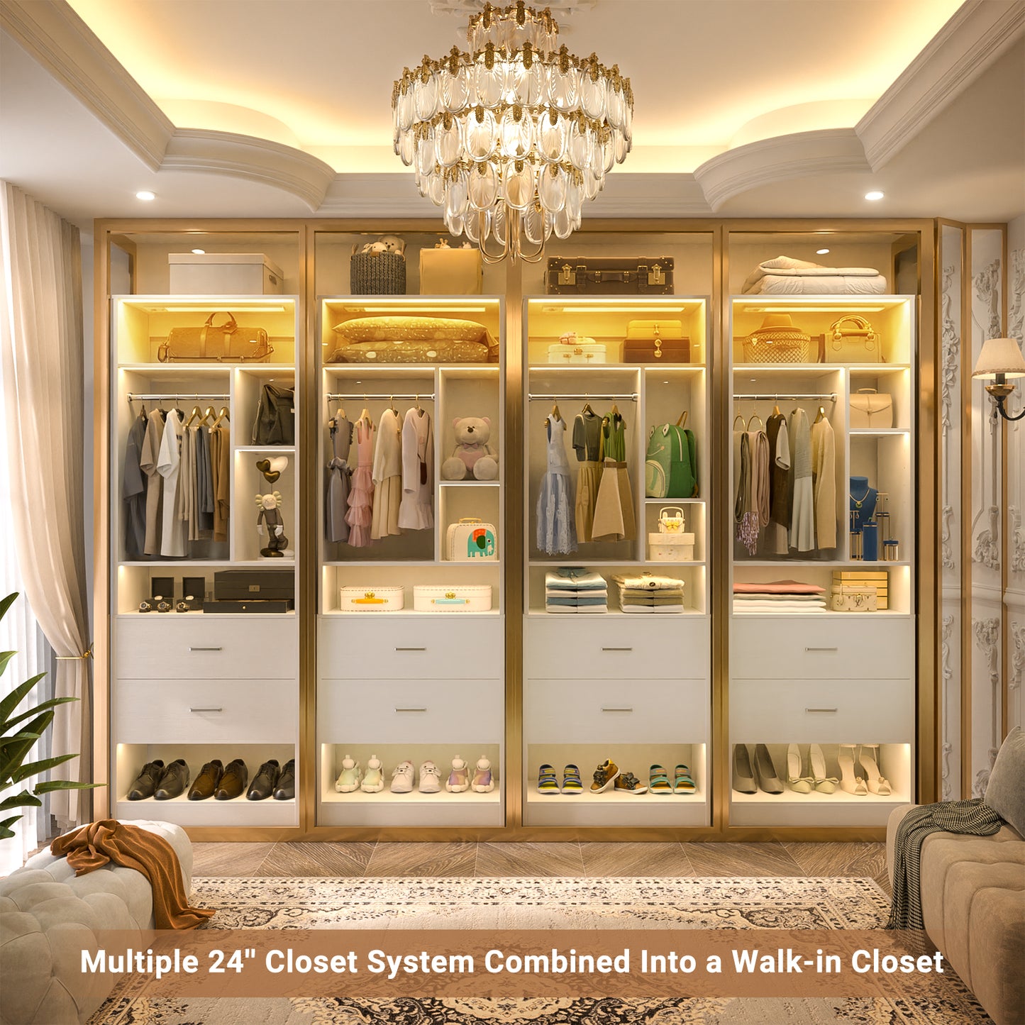 Besiost 24 Inches Closet System with 3CCT Sensor Light