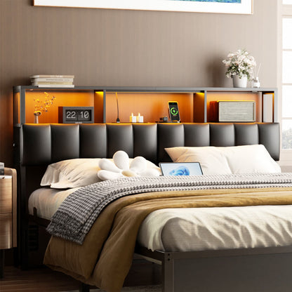 King Upholstered Headboard with Storage Bags