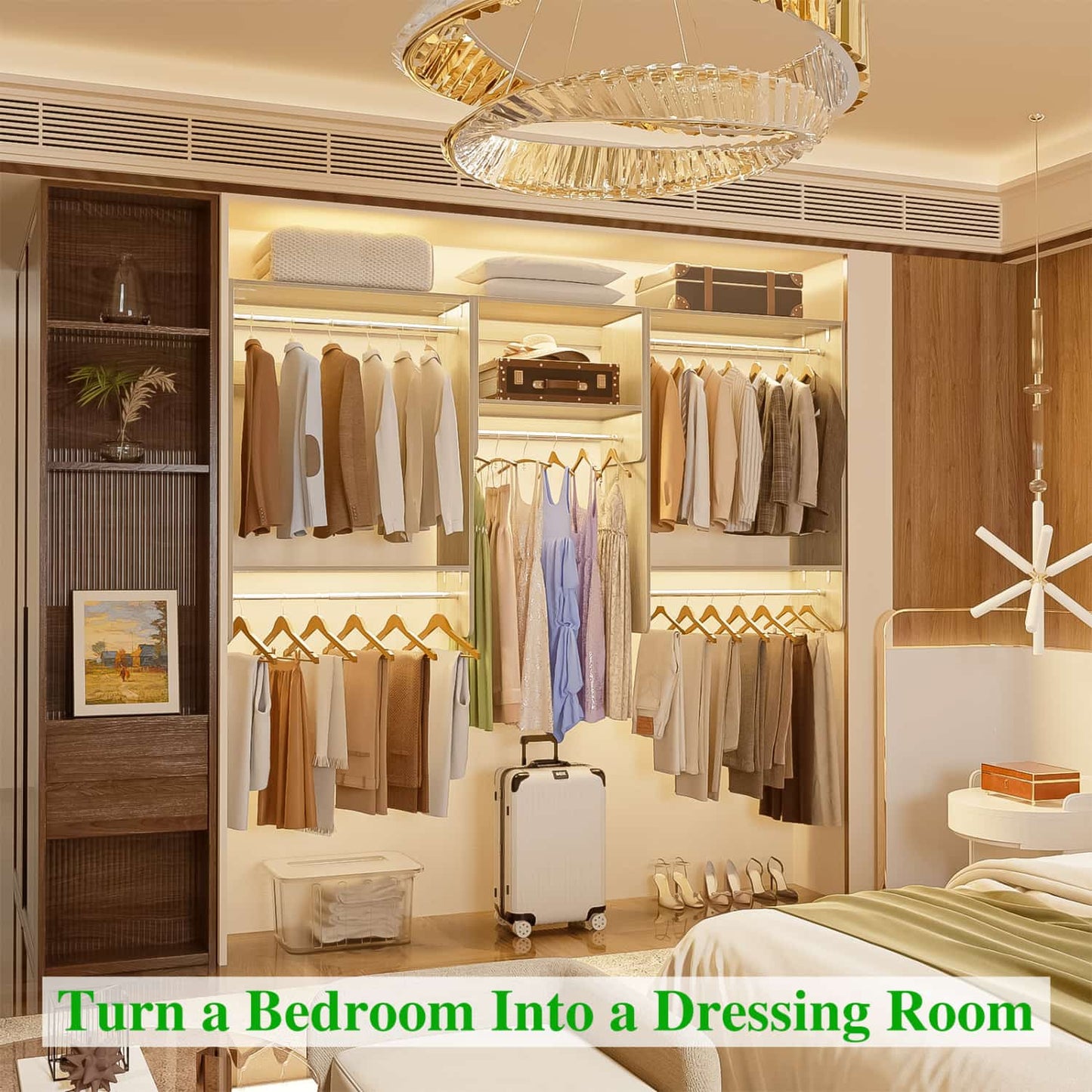 95" Closet Organizer with 5 Hanging Rods, Wall Mounted Clothes Hanging Rack for Organization