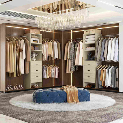 8FT Closet Organizer System with 3 Hanging Rods, 96'' Closet Organizers and Storage with 3 Wooden Drawers