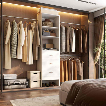 8FT Closet Organizer System with 3 Hanging Rods, 96'' Closet Organizers and Storage with 3 Wooden Drawers