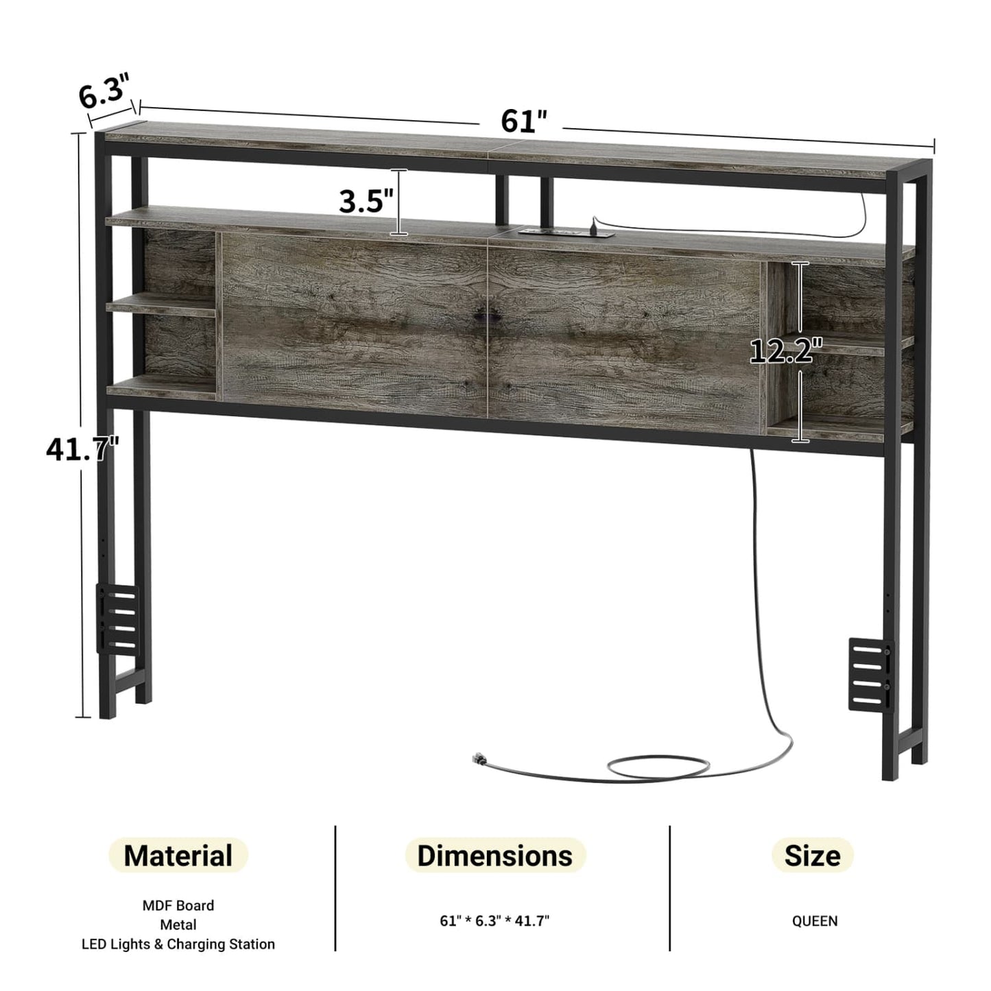 Queen Headboards with Power Outlets and Storage Space
