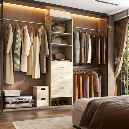 8FT Closet Organizer System with 3 Hanging Rods, 96'' Closet Organizers and Storage with 3 Wooden Drawers