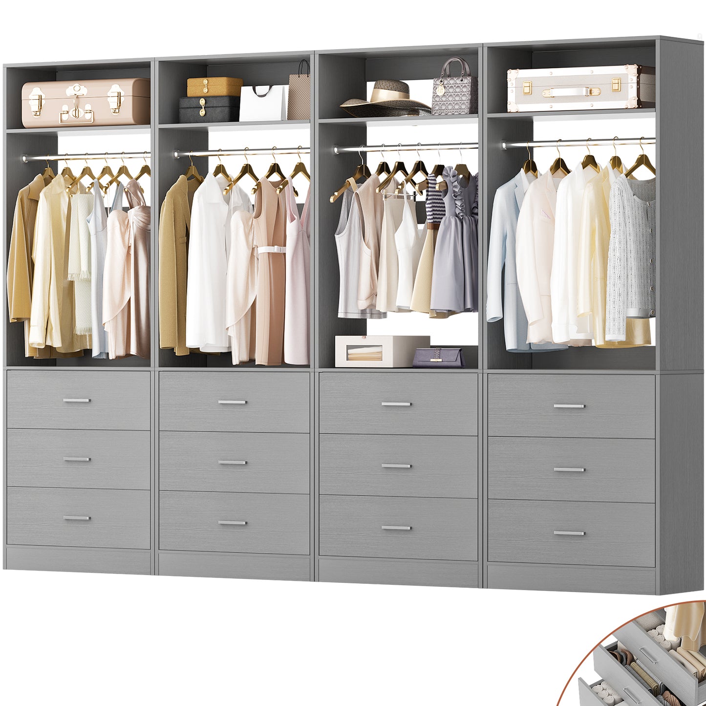 8FT Closet System with 12 Drawers
