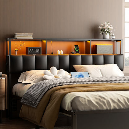 King Upholstered Headboard with Storage Bags