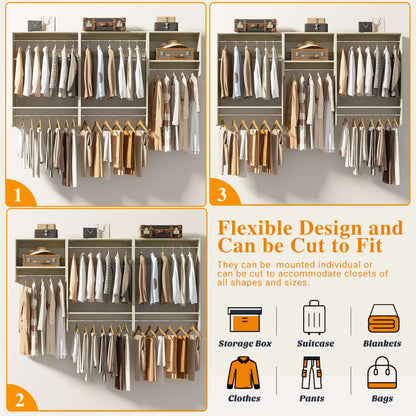 95" Closet Organizer with 5 Hanging Rods, Wall Mounted Clothes Hanging Rack for Organization