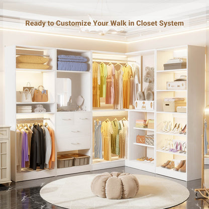 Corner Closet System with Shelf, Freestanding Closet Organizer with 2 Hanging Rods