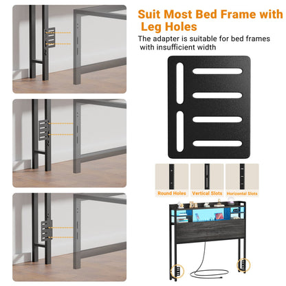 Twin Headboard with Storage shelves and Charging Station, Wood Headboard with LED Light