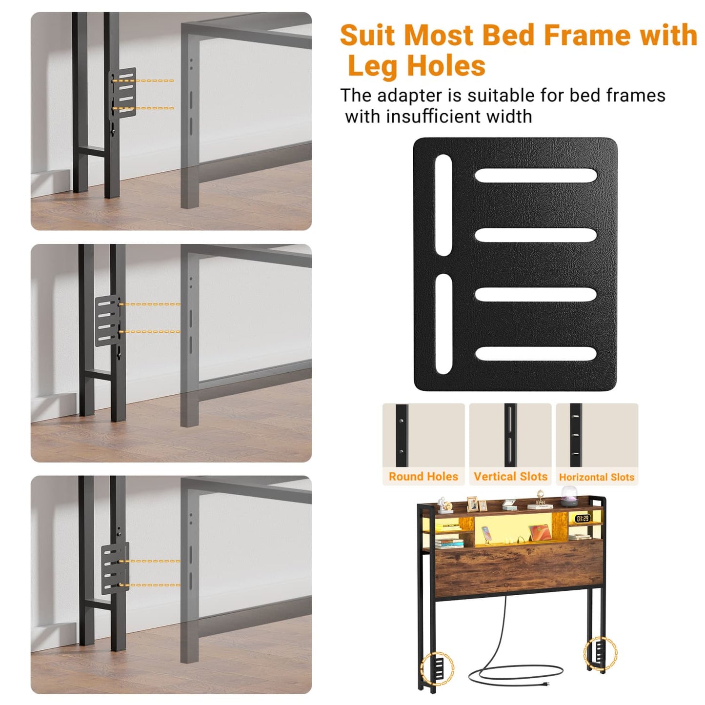Twin Headboard with Storage shelves and Charging Station, Wood Headboard with LED Light
