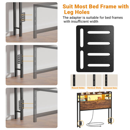 Twin Headboard with Storage shelves and Charging Station, Wood Headboard with LED Light