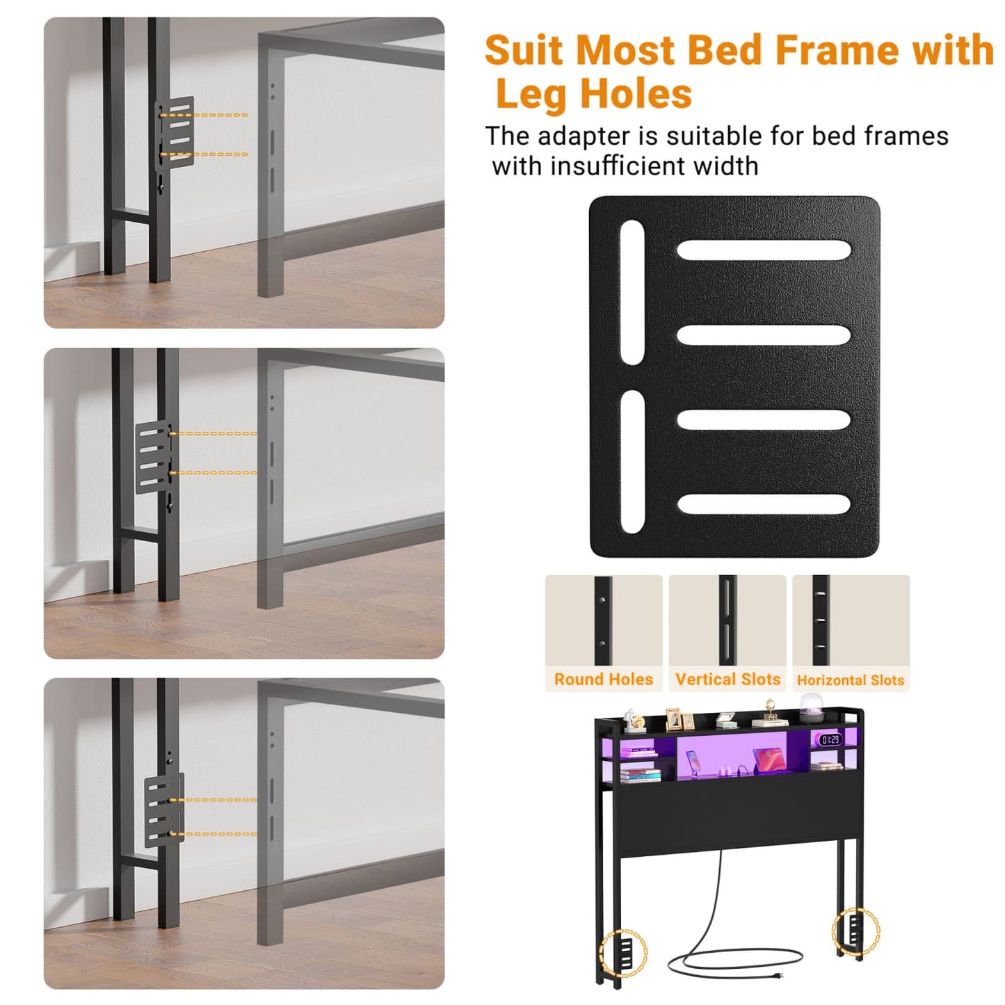 Twin Headboard with Storage shelves and Charging Station, Wood Headboard with LED Light