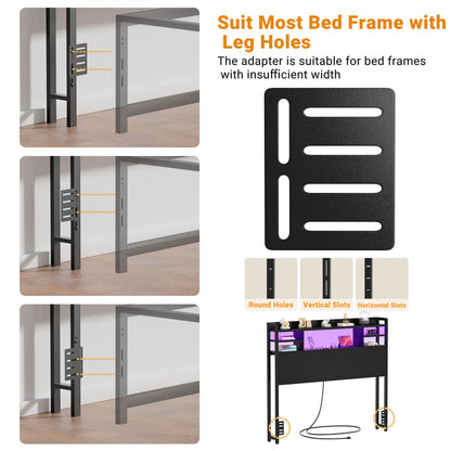 Twin Headboard with Storage shelves and Charging Station, Wood Headboard with LED Light