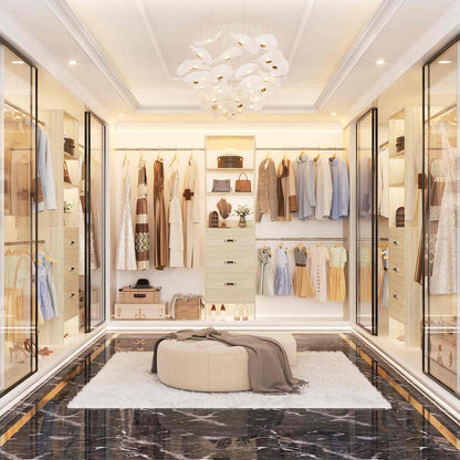 8FT Closet Organizer System with 3 Hanging Rods, 96'' Closet Organizers and Storage with 3 Wooden Drawers