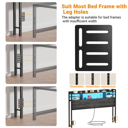 Queen Headboard with Storage shelves and Charging Station, Wood Headboard with LED Light